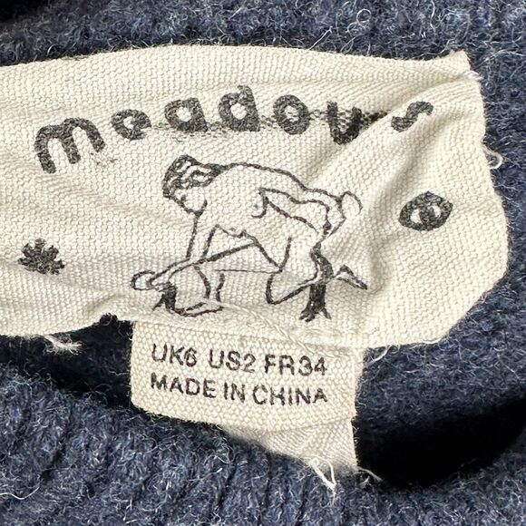 Meadows Filbert Knit Wool Sweater Womens 2 Blue Floral Embroidered Chunky Crop - Picture 10 of 12